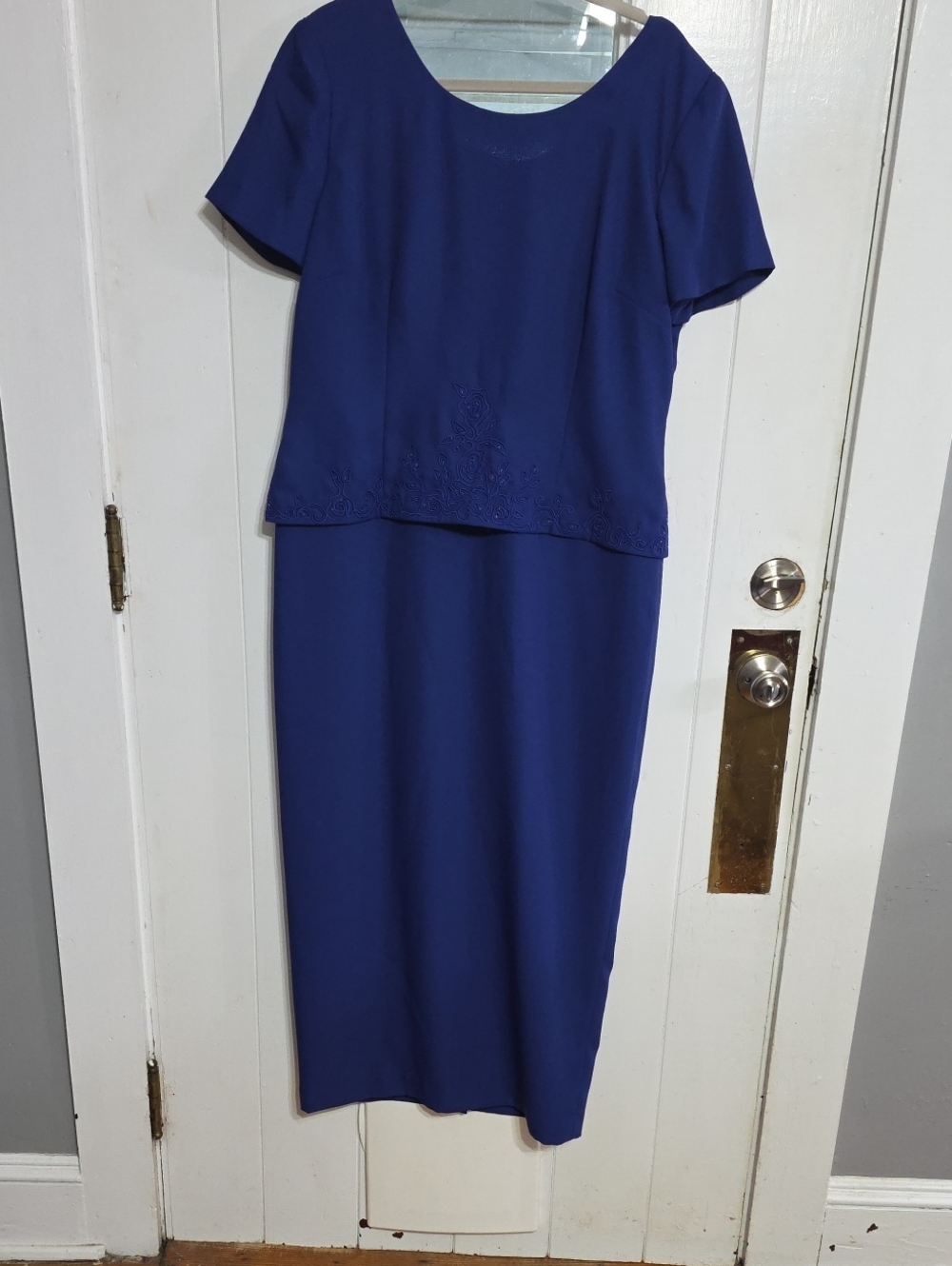R&M Richards Karen Kwong Womens Formal Dress Blue Maxi Beads/Piping Sz 16 EUC